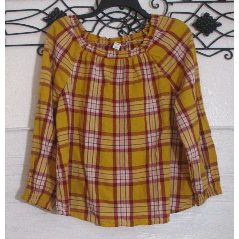 Old Navy Women's Boho Top Size L Long Sleeve Multicolor Plaid Round Neck